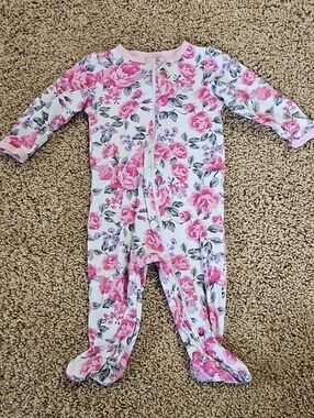 Pink Floral Footed One-Piece Sleeper for Kids - Zip Front